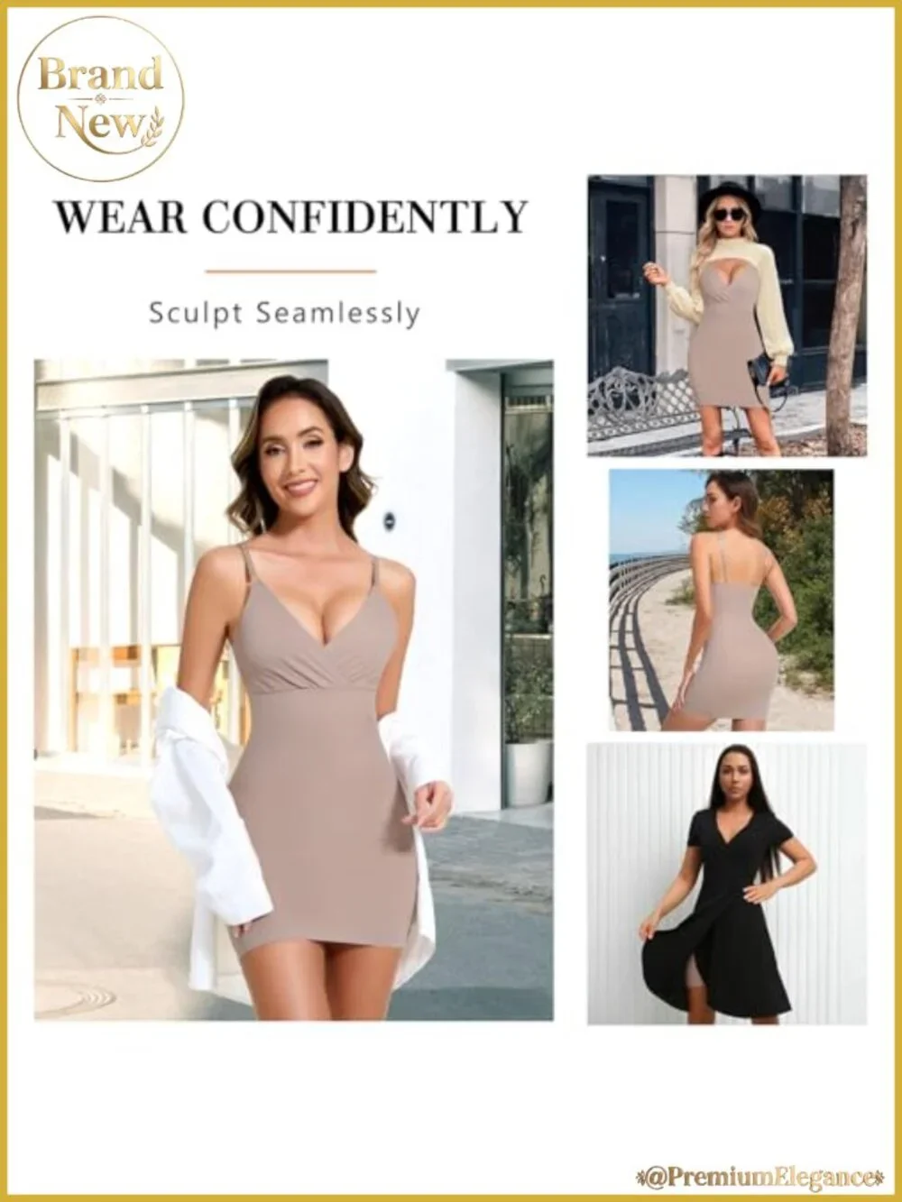 Shapewear Slip Dress for Women V-Neck Tummy Control Full Slip Nylon Spandex